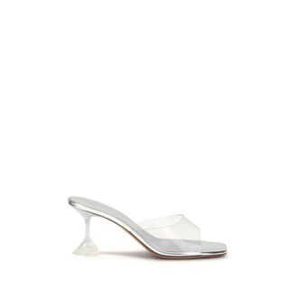 Amina Muaddi Silver Pvc Stiletto Heel Womens Sandals