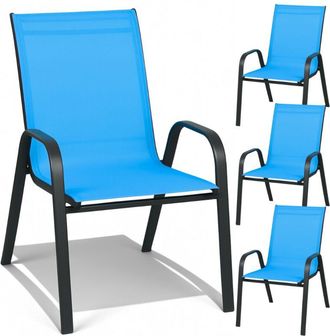 OEM Sillas De Jard&iacute;n De Metal Para Terraza, Balc&oacute;n, Sill&oacute;n De Jard&iacute;n Azul, 4 Unidades