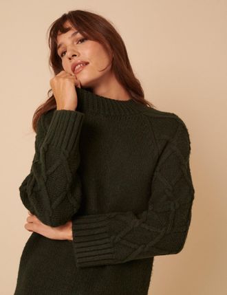 Nobody's Child Khaki Cable Knit Jumper Mini Dress