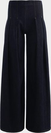 Alice & Olivia Henry Pleated Denim Trousers