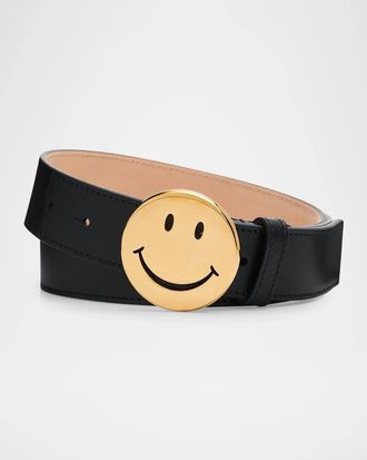 Moschino Men & apos;s Smiley Leather Belt
