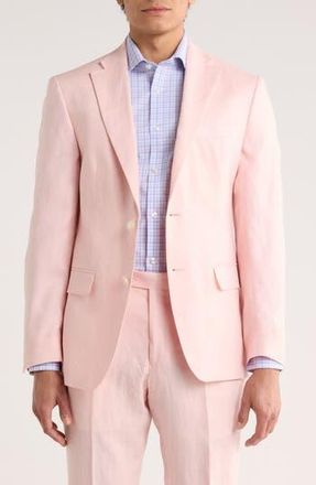 Tommy Hilfiger Two Button Notch Lapel Woven Linen Sport Coat in Pink Plain at Nordstrom Rack, Size 40Regular
