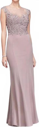 Cachet Sheer Neck Gown In Dusk/mauve