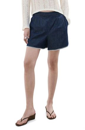 Mango Pleated Pull-On Denim Shorts in Open Blue at Nordstrom, Size Xx-Large