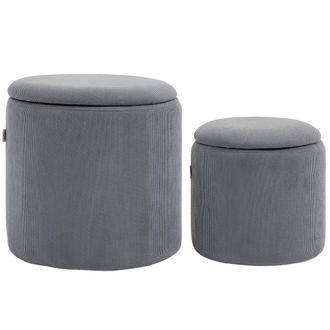 HOMCOM Fabric Storage Ottoman With Removable Lid - Set Of 2 - Light Grey | TJ Hughes