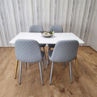 Kosy Koala Modern Rectangle White Dining Table Set With 4 Grey Chairs Dining Room Furniture in Brown