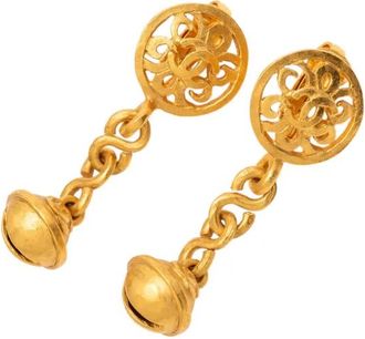 Chanel 1995 Gold Plated CC Bell Charm Drop Clip On Earrings costume earrings - women - Gold Plated - One Size
