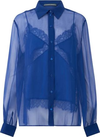 Alberta Ferretti Transparante Blouse met Klassieke Kraag - Dames - Overhemden - Blauw - 2XL - Overhemden