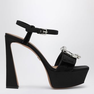 Dolce & Gabbana Black velvet platform sandal with jeweled buckle
