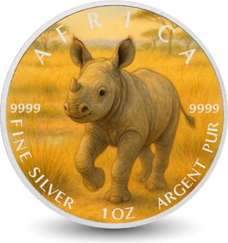 OEM Savanna Sprint - Juguet&oacute;n Rinoceronte Africano, Moneda De Plata Fina De 1 Oz