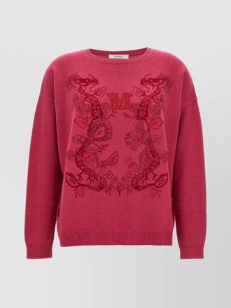 Max Mara dragon motif crew neck sweater with beaded embellishments