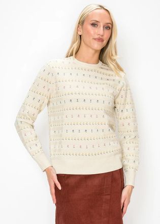 YAL New York Cream Sweater with Ditsy Flower Rows