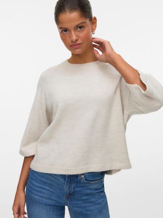 Vero Moda Strickpullover VERO MODA VMLEFILE 3/4 O-NECK PULLOVER NOOS, Damen, Gr. L, pumice stone detail:melange, Strick, Obermaterial: 70% Polyacryl, 27% Nylon,