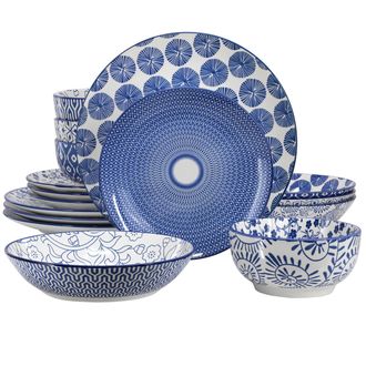 Elama Giovanna 16 Piece Assorted Porcelain Double Bowl Dinnerware Set