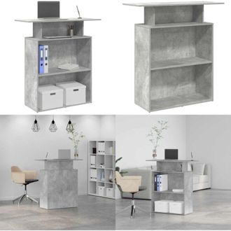 vidaXL Banco Reception Grigio Cemento 100x40x104 cm Legno Multistrato - Bancone reception - Archiviazione