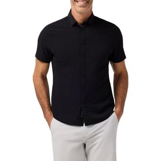 Mizzen+Main Porter Trim Fit Short Sleeve Performance Button-Up Shirt in Black at Nordstrom, Size Small