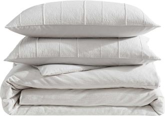 Vera Wang Woven Tucks Jacquard Cotton Duvet Set in Medium Beige at Nordstrom Rack, Size Queen