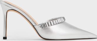 Charles & Keith Metallic Crystal-Embellished Pointed-Toe Heeled Mules