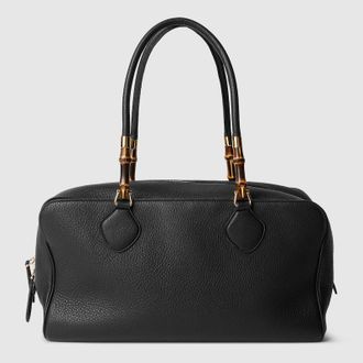 Gucci Large Boston Bag With Bamboo, Black, Leather