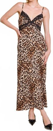Le Lis Blanc Deux Spaghetti Strap Lace Trimmed Maxi Dress In Leopard