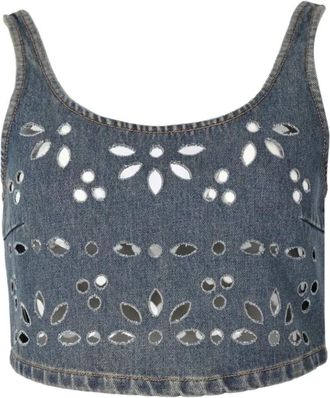 Pinko Thora Top - Dames - Tops zonder mouwen - Blauw - M - Katoen - Tops