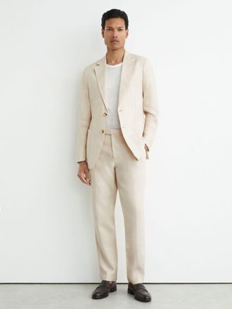 Reiss Stone Atlantic Classic Fit Linen-twill Suit Trousers, 36