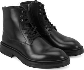 Desa Mens Leather Lace-Up Boots - 4cm Heel, Slip-On, Breathable | Black - 45