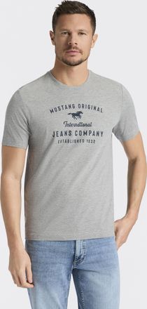 Mustang Rundhalsshirt MUSTANG Alex Logoprint uni, Herren, Gr. XXL, mid grau melange, Jersey, Obermaterial: 100% Baumwolle, bedruckt, normal h&uuml;ftbedeckend, Run