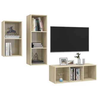 Berkfield Home Practical 3 Piece TV Cabinet Set Sonoma Oak Engineered Wood in Light Oak