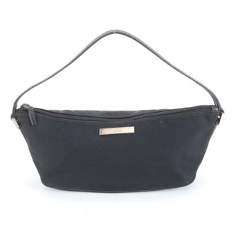 Gucci Black Leather Nylon Handbag Pouch Tote Bag (Pre-Owned)