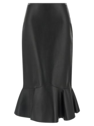 Fendi Black Lamb Leather Midi Womens Skirt