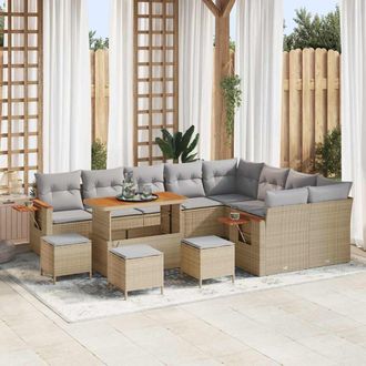 vidaXL Vidaxl - Set Divano Da Giardino Con Cuscino 13 Pcs Beige Poly Rattan