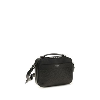 Ferragamo Embossed Gancini Calf Leather Shoulder Bag - Black