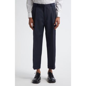 Maison Margiela Pleated Crop Barathea Straight Leg Pants in Blue at Nordstrom, Size 34 Us