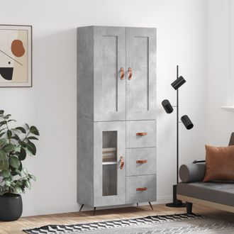 vidaXL Vidaxl - Aparador Alto Madera Contrachapada Gris Hormig&oacute;n 69,5x34x180 Cm