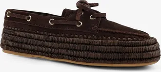 Paloma Barcel&oacute; Womens Loafers Penelope Suede-Raffia Brown Leather-Raffia Leather/raffia