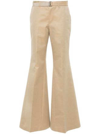 sacai flared belted trousers - Neutrals