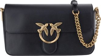Pinko Black Leather Gold-Tone Logo Cross-Body Bag