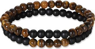 Brook & York Mens Set of Two Tigers Eye & Black Onyx Beaded Stretch Bracelets in Brown/Black at Nordstrom