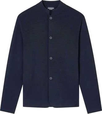 Emporio Armani mandarin-collar knitted cardigan - Blue