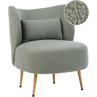 Beliani Sill&oacute;n Sal&oacute;n Respaldo Curvo Dise&ntilde;o Glamuroso Tapicer&iacute;a Boucl&eacute; Patas De Metal Madera Clara Verde Otsby Ii