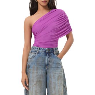 AFRM Campbell Ruched One Shoulder Knit Top in Cactus Flower at Nordstrom, Size Large