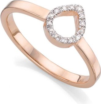 Monica Vinader Naida Diamond Mini Lotus Open Ring, Rose Gold Vermeil on Silver