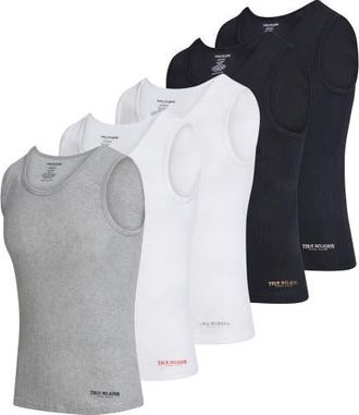True Religion Lightweight Tank Tops for Men, 5 Pack Classic Ribbed Cotton Mens Undershirts in White/grey/blk at Nordstrom, Size Xx-Large