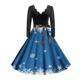 Generic Black Dress for Women, Womens Christmas Printed Pullover Long Black Skirt Womens Vintage Elegant Maxi Dress Tartan Dresses for Women UK Womens Christm