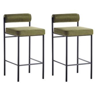 Beliani Beliani - Conjunto De 2 Sillas De Bar Modernas Taburetes Respaldo Tapizado Poli&eacute;ster Sin Reposabrazos Patas Negras Verde Amaya