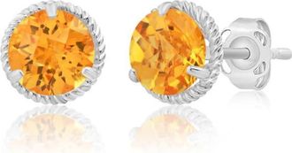 MAX + STONE 14k Yellow or White Gold 6mm Roped Halo Gemstone Round Stud Earrings
