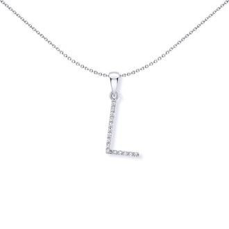 Jewelco London 9ct White Gold Diamond Initial Charm Pendant Letter L - INNR029-L