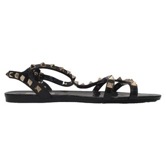 Valentino Pre-owned Womens Garavani Rockstud T-Strap Flat Sandals in Black Rubber - Size EU 36
