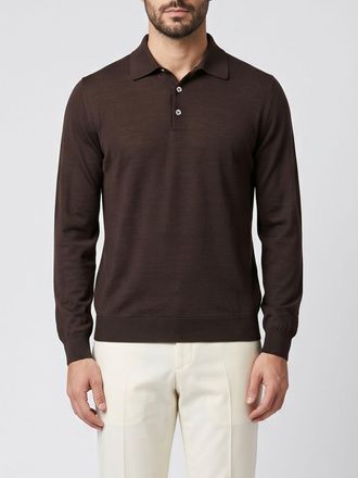 Lardini Long-Sleeved Three-Button Wool Knit Polo Shirt